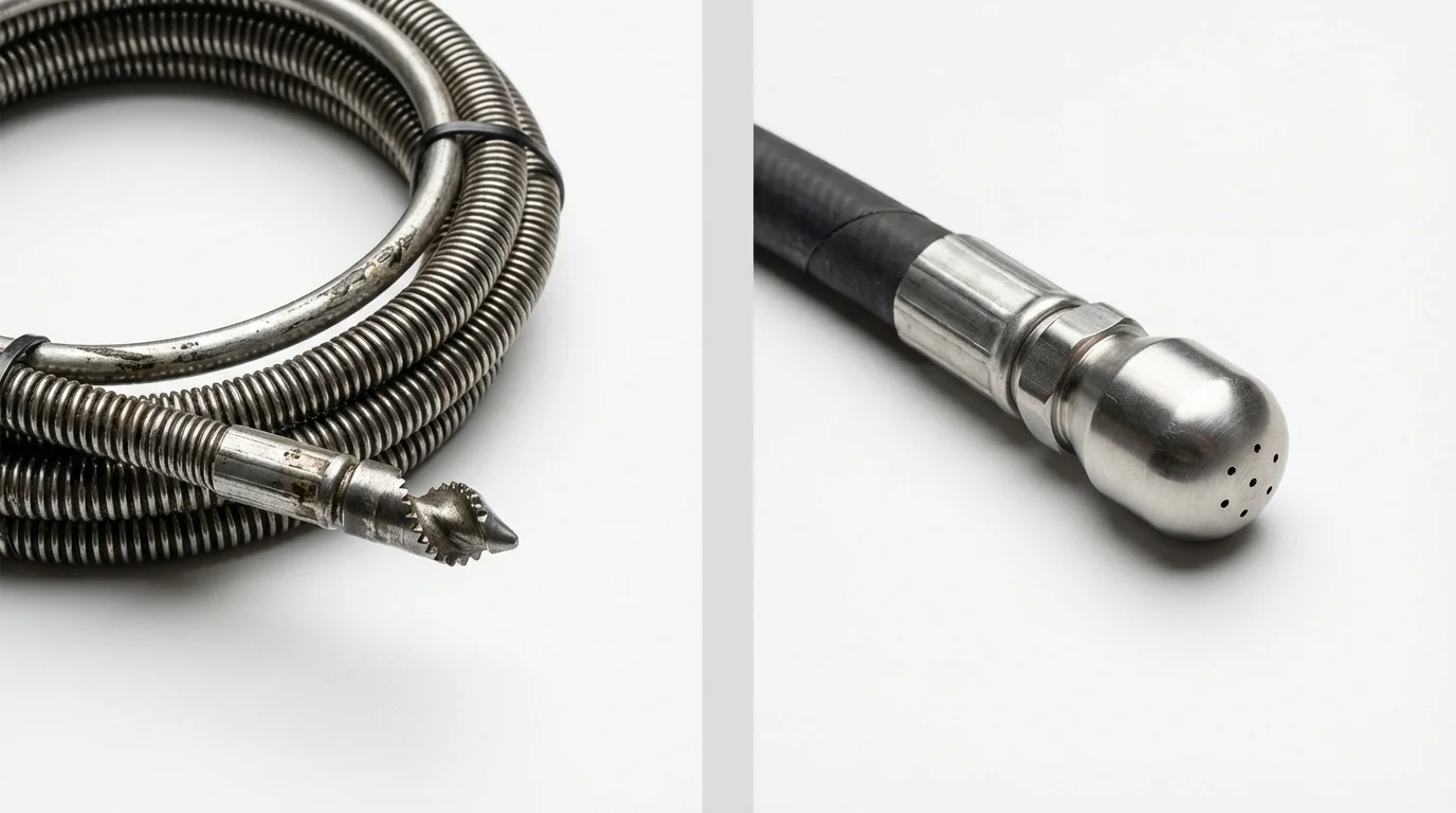 Drain snake cable and hydro jetting nozzle used for drain cleaning in Kenton, TN